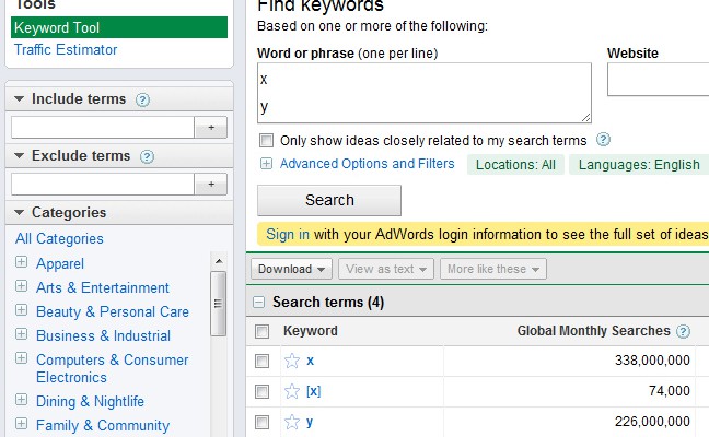 keyword research google adwords